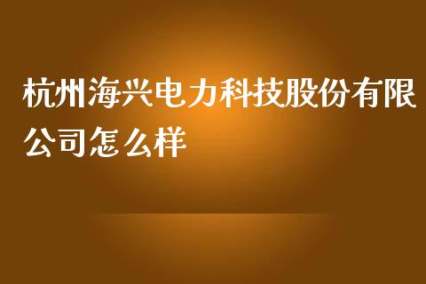 杭州海兴电力科技股份有限公司怎么样_https://m.letulww.com_期货交易策略_第1张