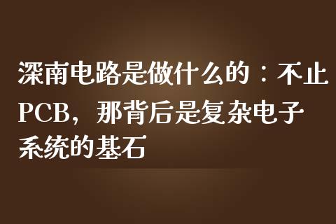 深南电路是做什么的：不止PCB，那背后是复杂电子系统的基石_https://m.letulww.com_期货开户保证金_第1张