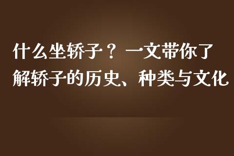 什么坐轿子？ 一文带你了解轿子的历史、种类与文化_https://m.letulww.com_期货开户保证金_第1张