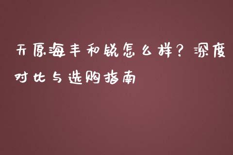 天原海丰和锐怎么样？深度对比与选购指南_https://m.letulww.com_期货交易软件_第1张