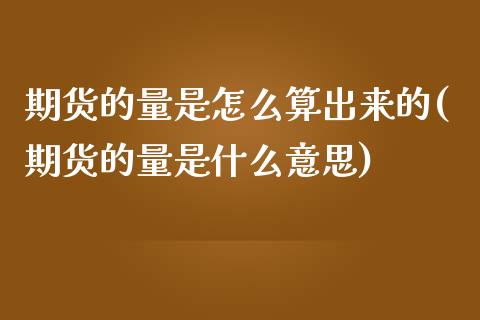 期货的量是怎么算出来的(期货的量是什么意思)_https://m.letulww.com_股指期货交易时间_第1张