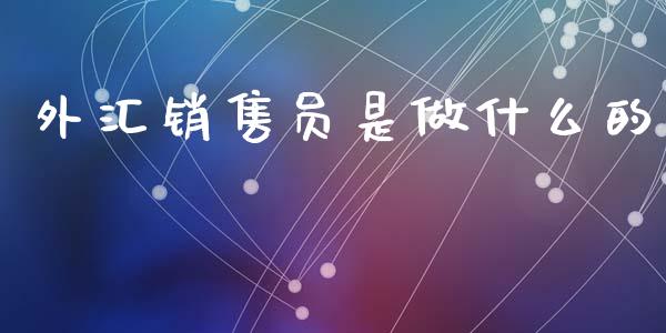 外汇销售员是做什么的_https://m.letulww.com_股指期货交易时间_第1张