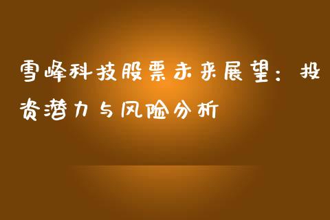 雪峰科技股票未来展望：投资潜力与风险分析_https://m.letulww.com_股指期货交易时间_第1张