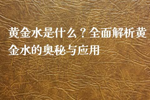 黄金水是什么？全面解析黄金水的奥秘与应用_https://m.letulww.com_期货开户保证金_第1张