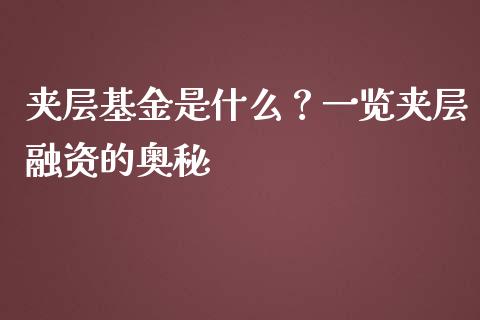 夹层基金是什么？一览夹层融资的奥秘_https://m.letulww.com_股指期货交易时间_第1张