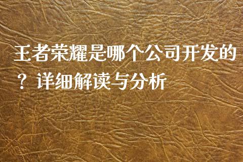 王者荣耀是哪个公司开发的？ 详细解读与分析_https://m.letulww.com_期货开户保证金_第1张