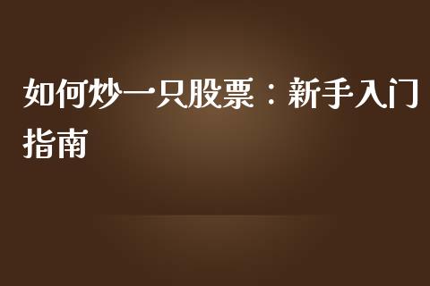 如何炒一只股票：新手入门指南_https://m.letulww.com_期货开户保证金_第1张