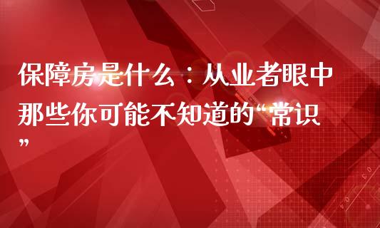 保障房是什么：从业者眼中那些你可能不知道的“常识”_https://m.letulww.com_期货交易策略_第1张