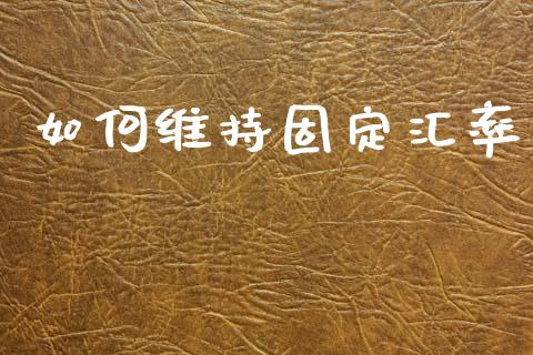 如何维持固定汇率_https://m.letulww.com_期货交易策略_第1张