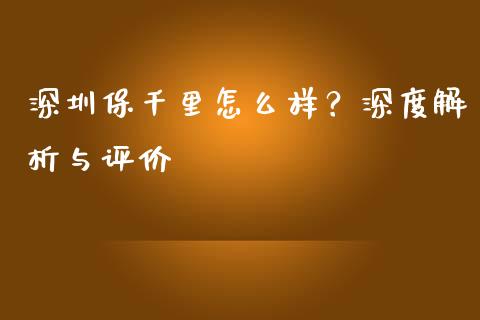 深圳保千里怎么样？深度解析与评价_https://m.letulww.com_期货开户保证金_第1张