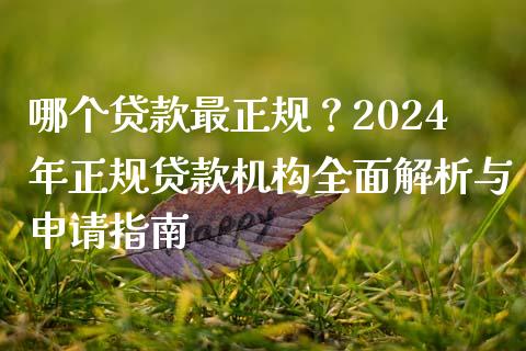 哪个贷款最正规？2024年正规贷款机构全面解析与申请指南_https://m.letulww.com_期货交易策略_第1张