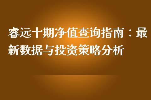 睿远十期净值查询指南：最新数据与投资策略分析_https://m.letulww.com_期货交易策略_第1张